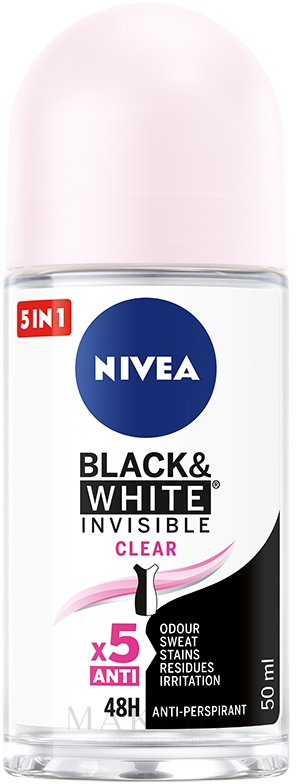 Deo Roll-on Antitranspirant - NIVEA Deodorant Invisible For Black & White Clear Roll-On For Women — Bild 50 ml