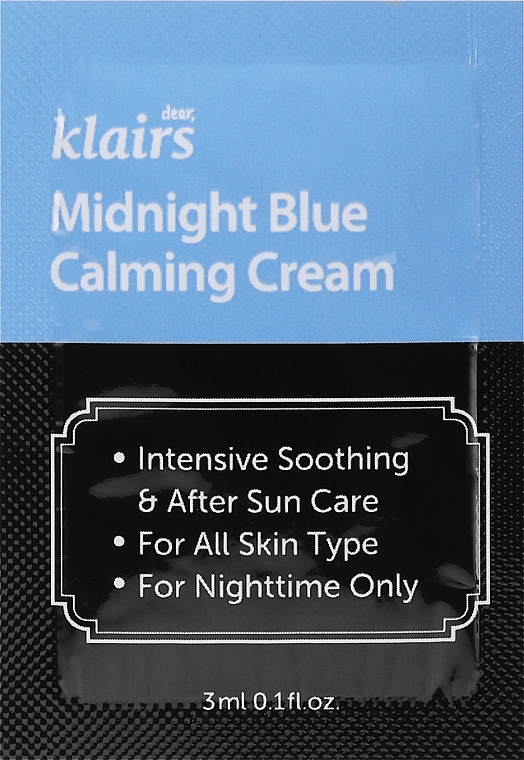 Beruhigende After-Sun-Creme für empfindliche Haut - Klairs Midnight Blue Calming Cream (Probe)  — Bild N1