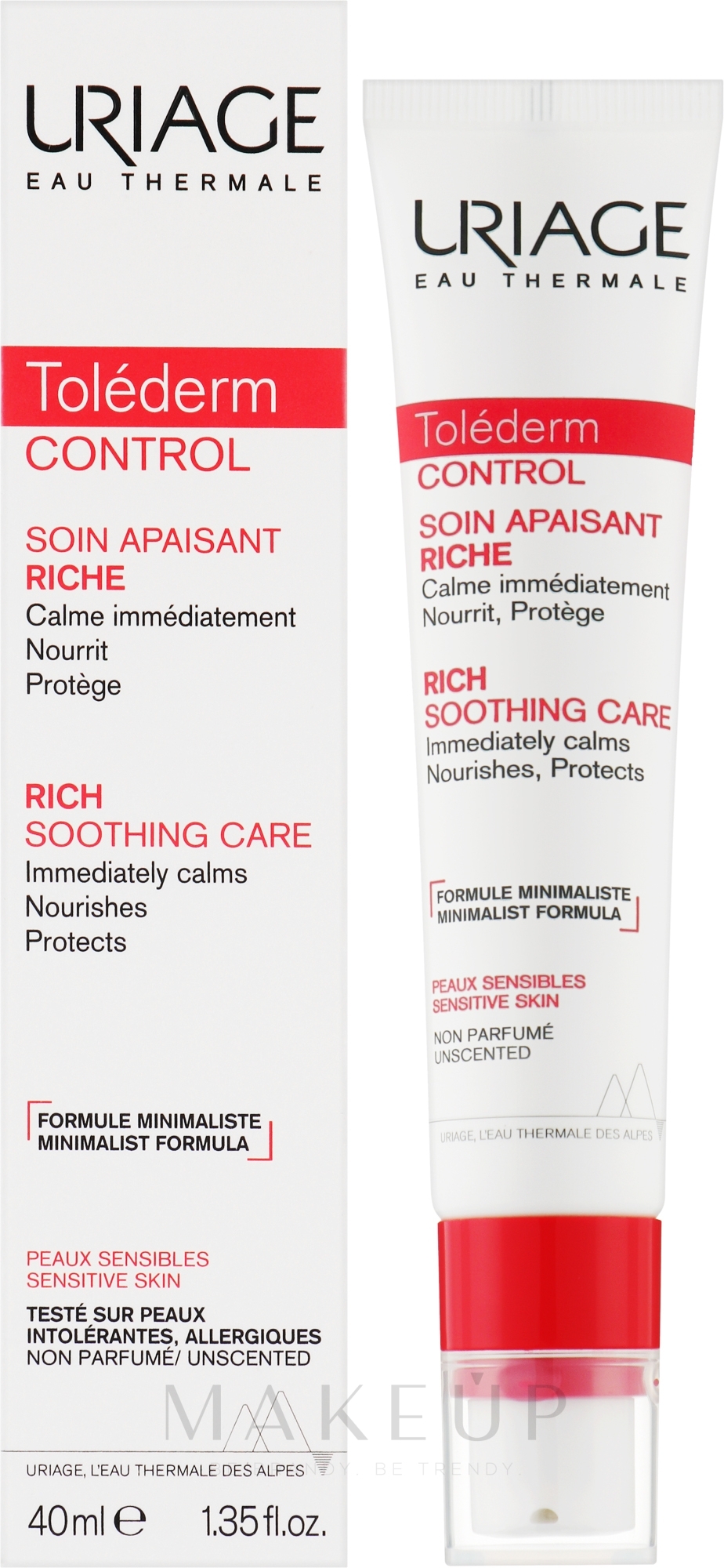 Beruhigende und schützende Gesichtscreme für empfindliche und allergische Haut mit Thermalwasser - Uriage Tolederm Control Rich Soothing Care — Bild 40 ml