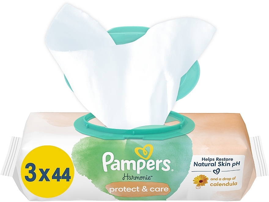 Baby-Feuchttücher mit Ringelblume 132 St. - Pampers Harmonie Protect&Care Baby Wipes  — Bild N1