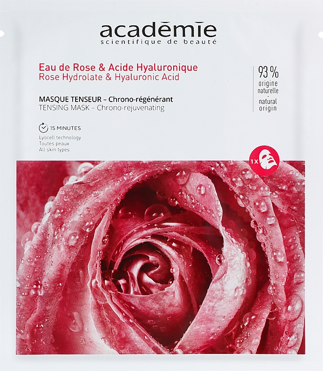 Lifting-Tuchmaske für das Gesicht mit Hyaluronsäure und Rosenwasser - Academie Eau de Rose Acide Hyaluronique Masque Tenseur — Bild N1