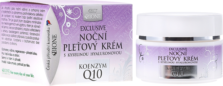 Nachtcreme mit Hyaluronsäure und Coenzym Q10 - Bione Cosmetics Exclusive Organic Night Facial Cream With Q10 — Bild N1