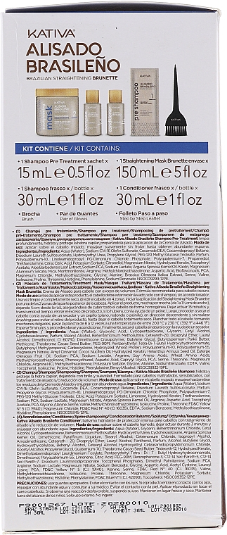 Keratin-Haarglättungs-Kit für Brünetten - Kativa Alisado Brasileno Straighten Brunette (Pre-Shampoo 15ml + Haarmaske 150ml + Shampoo 30ml + Conditioner 30ml + Pinsel 1 St. + Einweg-Handschuhe) — Bild N7