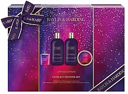 Düfte, Parfümerie und Kosmetik Set - Baylis & Harding Midnight Fig & Pomegranate Luxury Candlelit Bathing Gift Set (h/b/lot/50ml + sh/cr/300ml + bath/foam/300ml + candle/60g)