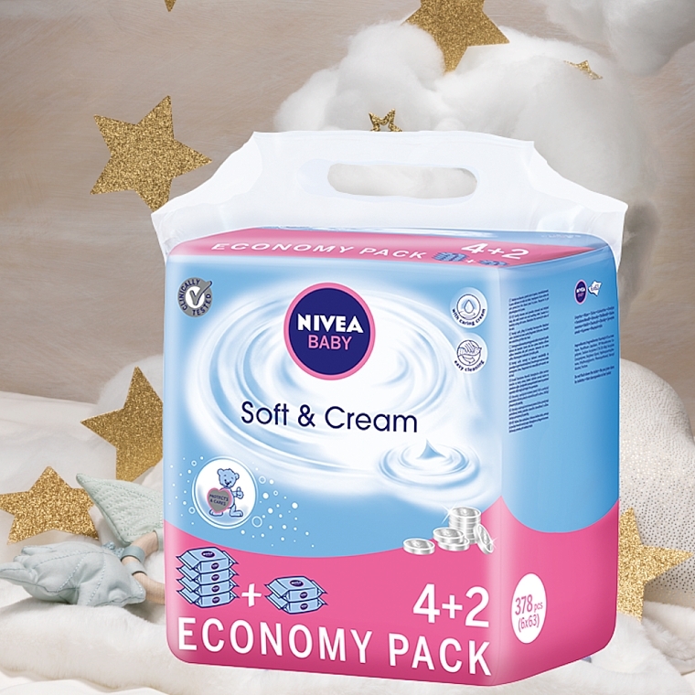 Sanfte Feuchttücher für Babys 6x63 St. - Nivea Baby Soft & Cream — Foto N4
