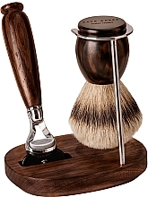 Rasierpflegeset - Acca Kappa Shaving Set In Varnished Walnut Wood And Chrome Plated Metal (Rasierer 1 St. + Rasierbürste 1 St. + Rasierständer 1 St.) — Bild N1