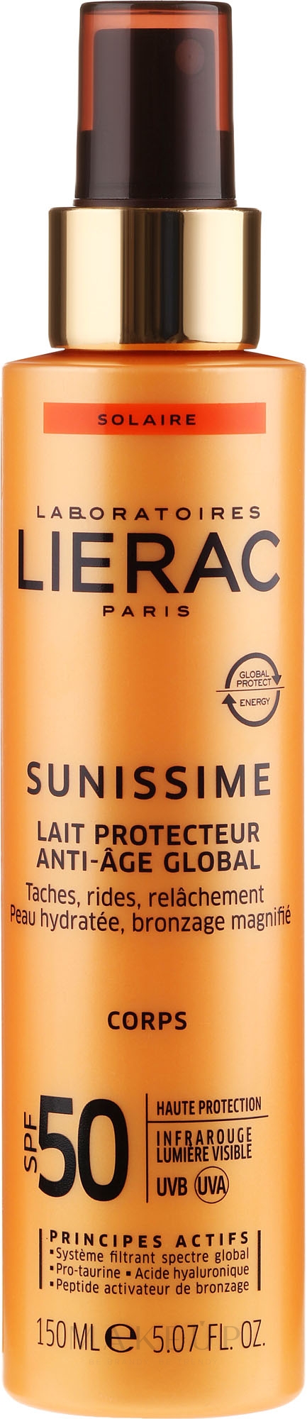 Vitalisierende Anti-Age Sonnenschutzcreme mit Hyaluronsäure LSF 50+ - Lierac Sunissime — Bild 150 ml