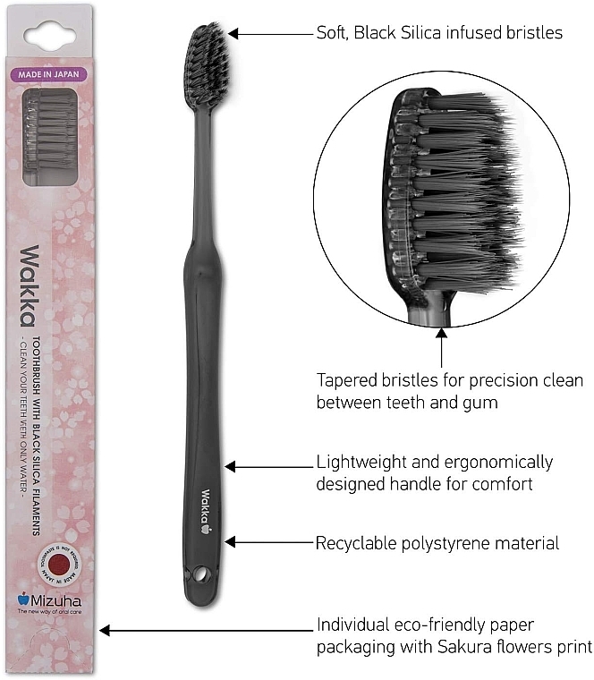 Zahnbürste schwarz - Shinyei Mizuha Wakka With Black Silica Filaments Toothbrush — Bild N3