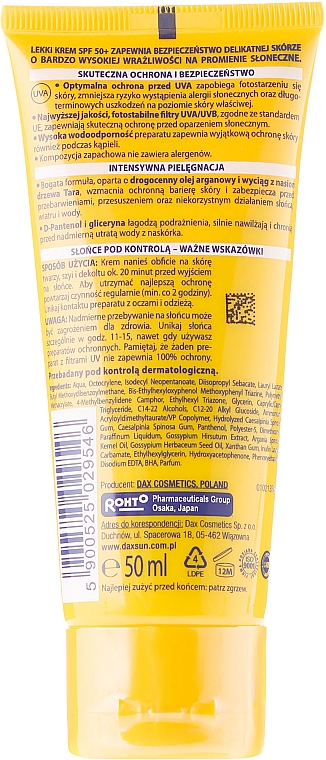 Sonnenschutzcreme mit Arganöl SPF 50 - DAX Sun Protective Face Cream SPF 50 — Bild N2