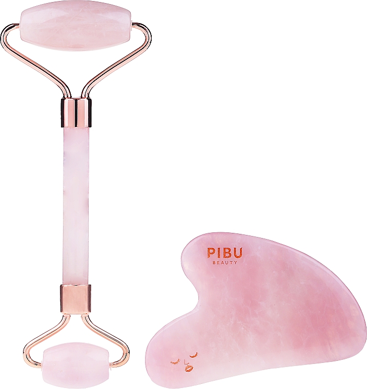 Gesichtspflegeset - Pibu Beauty Rose Quartz Facial Roller & Gua Sha Set (Massageroller) — Bild N2