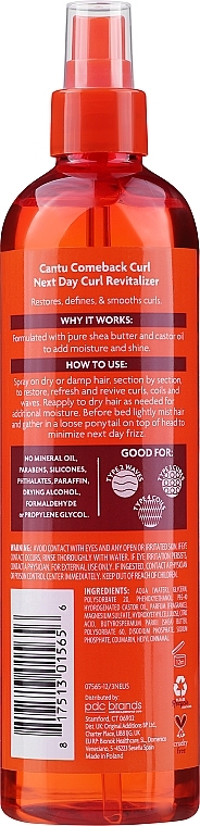 Revitalisierendes Spray für lockiges Haar - Cantu Comeback Curl Next Day Curl Revitalizer — Bild N2