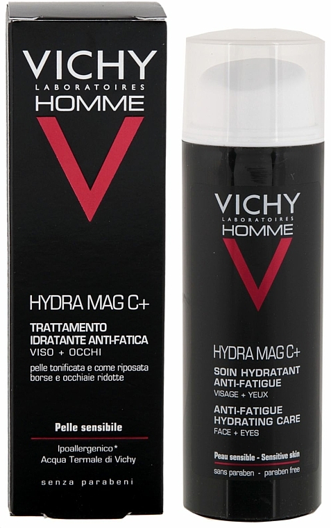 Feuchtigkeitsspendende Anti-Falten Creme für das Gesicht und die Augenpartie - Vichy Homme Hydra Mag C+ Anti-Fatigue Hydrating Care
