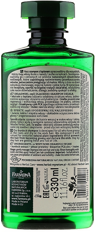 Shampoo für fettigen Ansatz und trockene Spitzen mit Klette - Farmona Herbal Care Shampoo — Bild N2