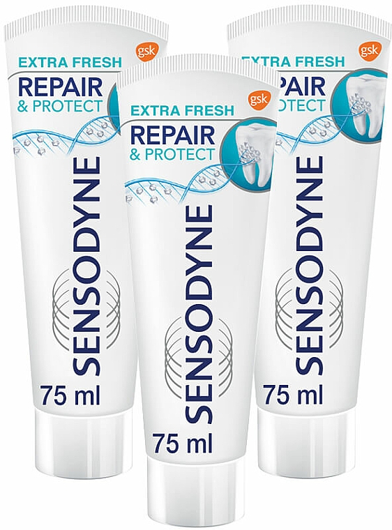 Zahnpflegeset - Sensodyne Repair&Protect Extra Fresh (Erfrischende Zahnpasta 3x75ml) — Bild N1