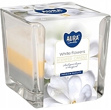 Kerze in einem quadratischen Glas weiße Blumen - Bispol Aura White Flowers Candles — Bild N1