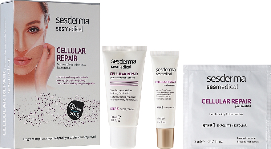 Anti-Aging Gesichtspflegeset - Sesderma Laboratories Sesmedical Cellular Repair (Hautcreme 15ml + Stärkende Creme 35ml + Peelingtüche 5x5ml) — Bild N1