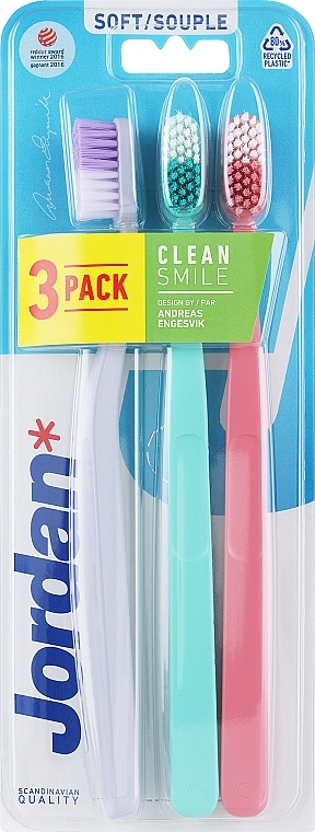 Zahnbürsten, weich, grau + mint + pink - Jordan Clean Smile Soft — Bild N1