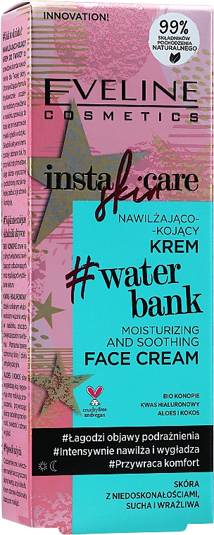 Feuchtigkeitsspendende und glättende Gesichtscreme mit Hanf, Aloe und Kokos - Eveline Cosmetics Insta Skin Care #Water Bank — Bild N3