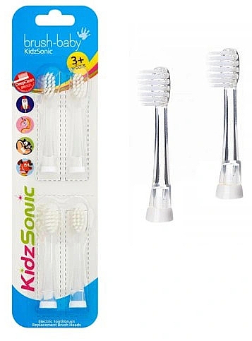Zahnbürstenkopf für elektrische Zahnbürste 3+ Jahre 4 St. - Brush-Baby KidzSonic Replacement Brush Heads  — Bild N1