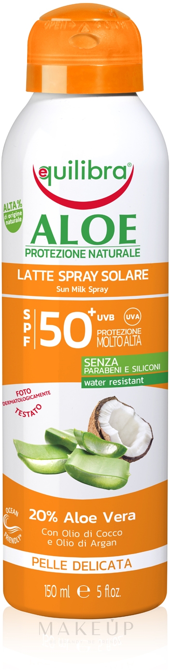 Sonnenschutzmilch-Spray mit 20% Aloe Vera SPF 50+ - Equilibra Aloe Sun Milk Spray SPF 50+ — Bild 150 ml