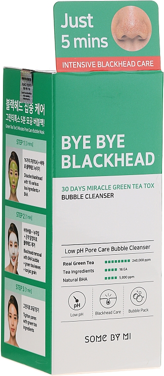 Schaummaske für das Gesicht mit grünem Tee gegen Mitesser - Some By Mi Blackhead 30Days Miracle Green Tea Tox Bubble Cleanser