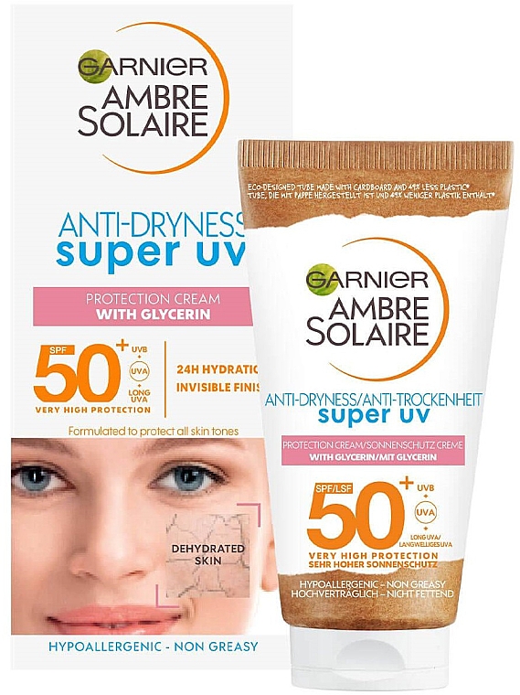 Sonnenschutz für das Gesicht - Garnier Ambre Solaire Anti-Dryness Super UV Protection Cream With Glycerin SPF50 — Bild N1
