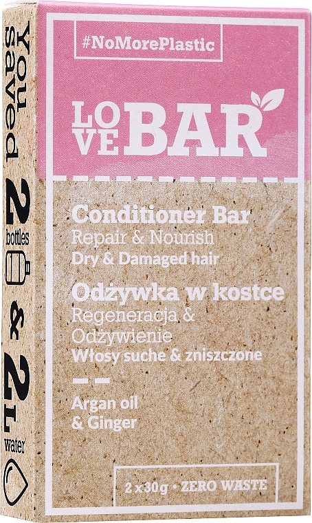 Fester Conditioner für trockenes und strapaziertes Haar mit Arganöl und Ingwer - Love Bar Detox & Sebum Control Shampoo Bar — Bild N1