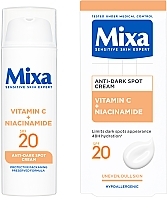 Feuchtigkeitscreme mit Vitamin C und Niacinamid gegen Altersflecken im Gesicht - Mixa Sensitive Skin Expert Creme gegen Pigmentflecken — Bild N2