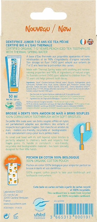 Mundhygieneset Junior Pfirsich-Eistee 7-12 Jahre - Buccotherm ( organic oral/gel/50ml + toothbrush/1pc + pouch/1pc) — Bild N6