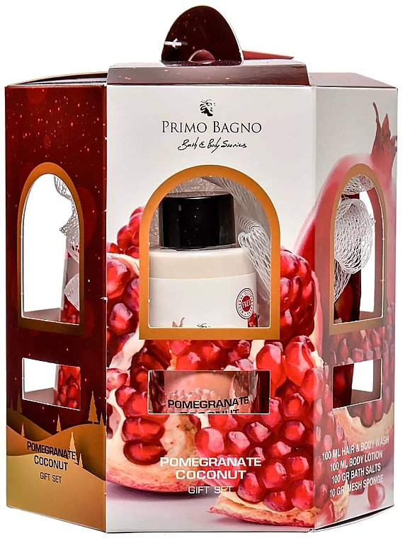 Körperpflegeset - Primo Bagno Pomegranate Coconut Gift Set (Körperlotion 100ml + Duschgel 100ml + Badesalz 100g + Badeschwamm 1 St.) — Bild N2