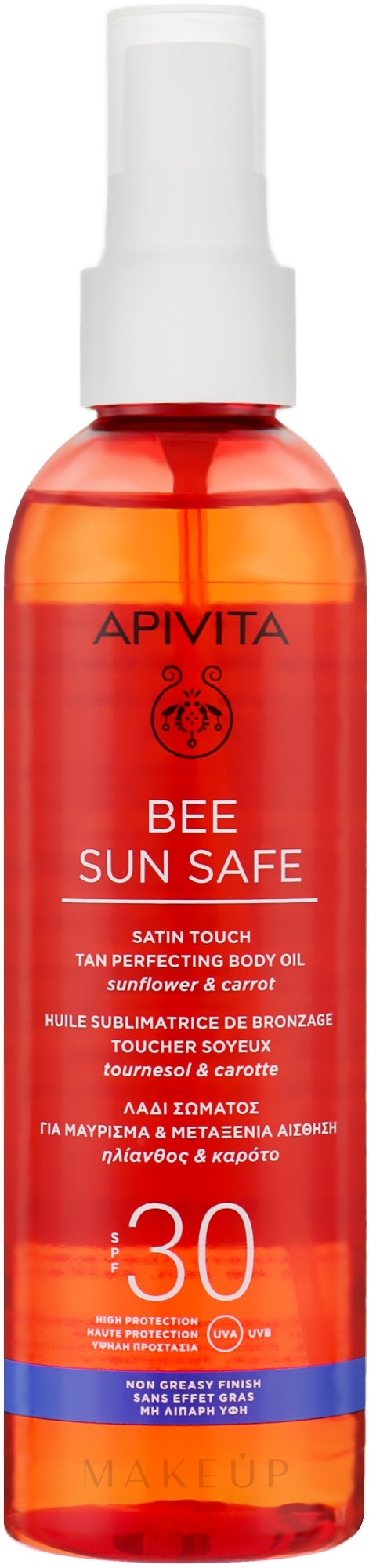 Sonnenschutzöl für den Körper mit Sonnenblumenöl und Karottenextrakt SPF30 - Apivita Bee Sun Safe Satin Touch The Perfecting Body Oil SPF30 — Bild 200 ml