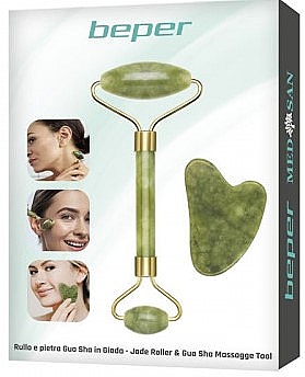 Gesichtsmassageset - Beper Jade Massage Roller & Gua Sha Massage Stone (roller/1pcs + stone/1pcs) — Bild N2