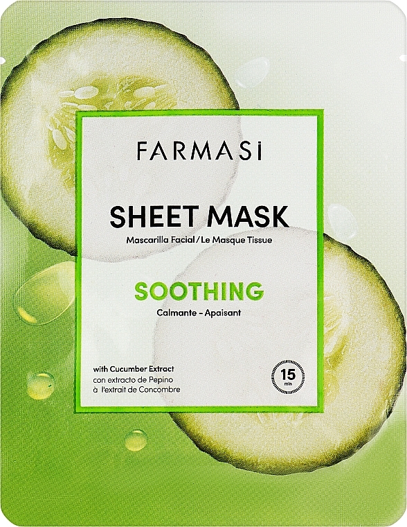 GESCHENK! Beruhigende Tuchmaske für das Gesicht mit Gurkenextrakt - Farmasi Soothing Sheet Face Mask  — Bild N1