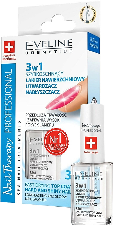 3in1 Schnelltrocknender Überlack mit Glanz-Effekt - Eveline Cosmetics Nail Therapy Professional — Bild N1