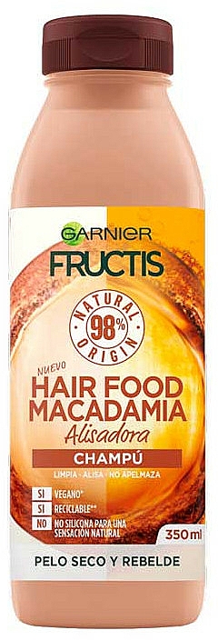 Veganes glättendes Shampoo für trockenes und widerspenstiges Haar mit Macadamiaöl - Garnier Fructis Hair Food Macadamia Smoothing Shampoo