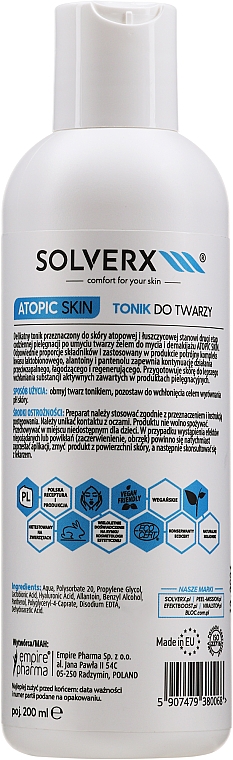 Gesichtswasser mit Panthenol für atopische Haut - Solverx Atopic Skin Face Toner — Bild N2
