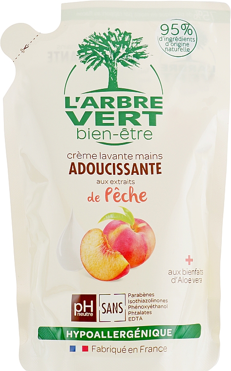 Handcreme-Seife mit Pfirsich - L'Arbre Vert Hand Wash Peach Bio (Doupack)  — Bild N1