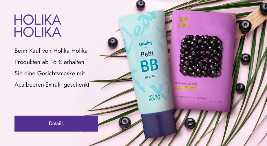 Beim Kauf von Holika Holika Produkten ab 16 € erhalten Sie eine Gesichtsmaske mit Acaibeeren-Extrakt geschenkt
