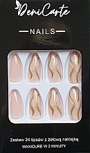 Düfte, Parfümerie und Kosmetik Beigefarbene künstliche Nägel 24 St. - Deni Carte Tipsy Beige Swirl Gold 9140