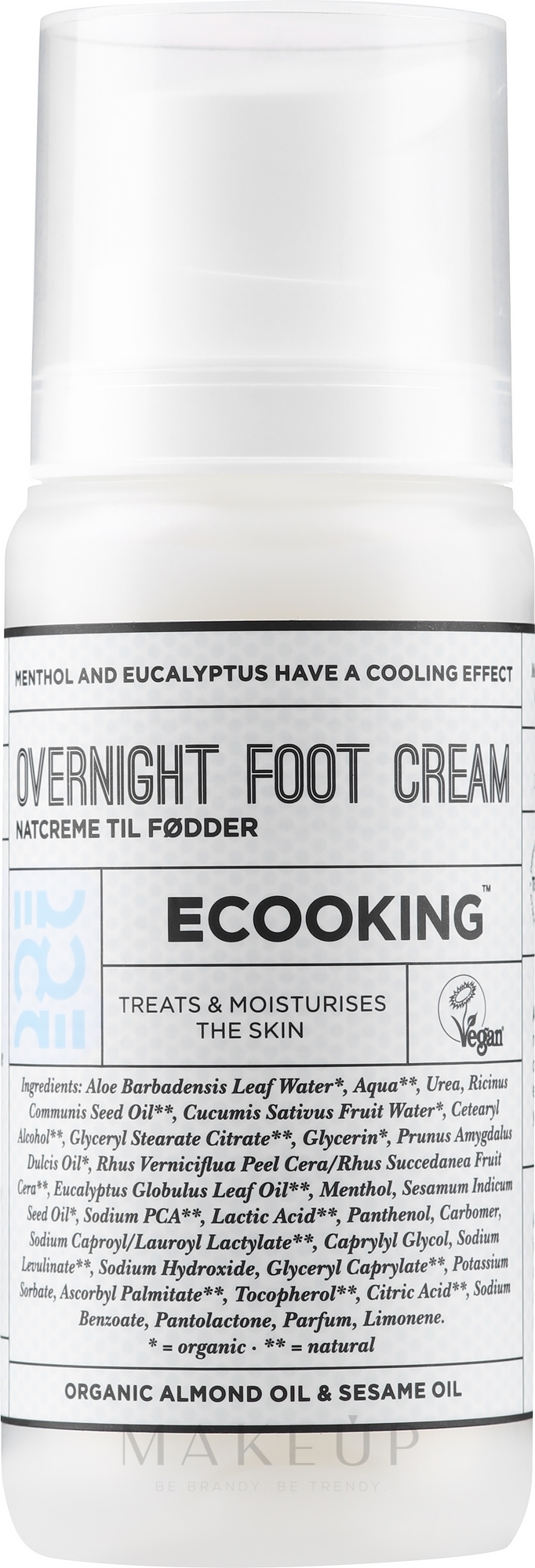 Weichmachende Fußcreme für die Nacht mit pflegenden Ölen, Menthol und Eukalyptus - Ecooking Overnight Foot Cream — Bild 100 ml