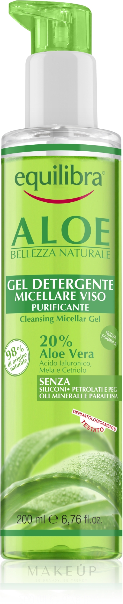 Mizellen-Reinigungsgel für das Gesicht mit Aloe Vera - Equilibra Aloe — Foto 200 ml