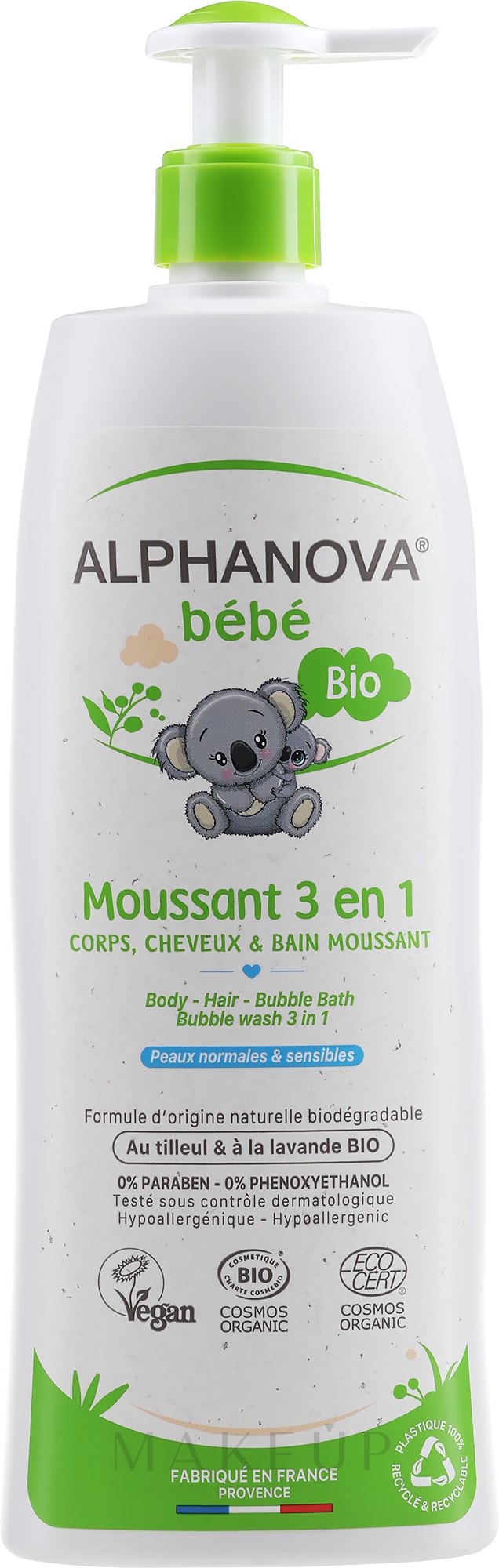 Shampoo, Duschgel und Schaumbad für Kinder 3in1 - Alphanova Bebe Bubble Wash 3 in 1 — Bild 500 ml