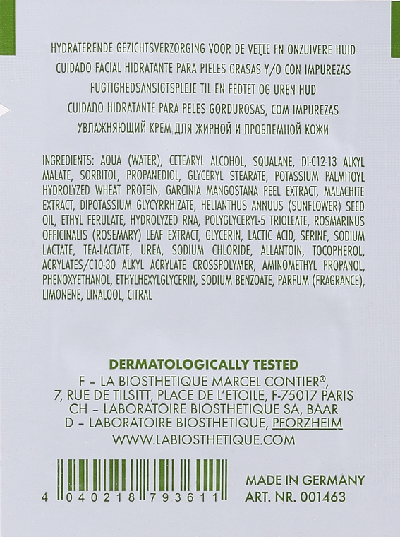 Creme für fettige und problematische Haut - La Biosthetique Methode Clarifiante Purete (Probe)  — Bild N2