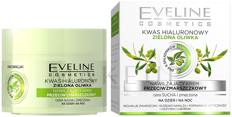 Feuchtigkeitsspendende Anti-Falten Gesichtscreme für trockene und müde Haut - Eveline Cosmetics Nature Line 3D Green Olive Anti-Wrinkle Moisturising Cream — Bild 50 ml