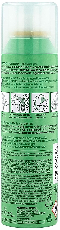 Trockenshampoo mit Brennnesselextrakt für fettiges Haar - Klorane Nettle Sebo-Regulating Dry Shampoo for Oily Hair — Foto N2