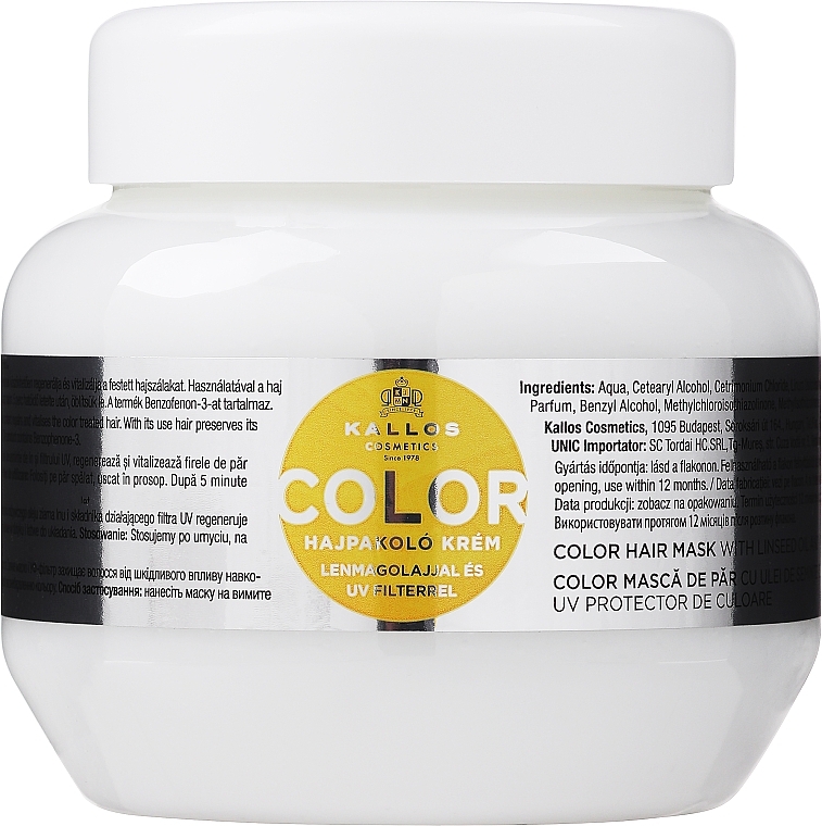 Maske für gefärbtes Haar mit Leinöl und UV-Filter - Kallos Cosmetics Color H.Mask with lins.Oil.Uv Filte Mask