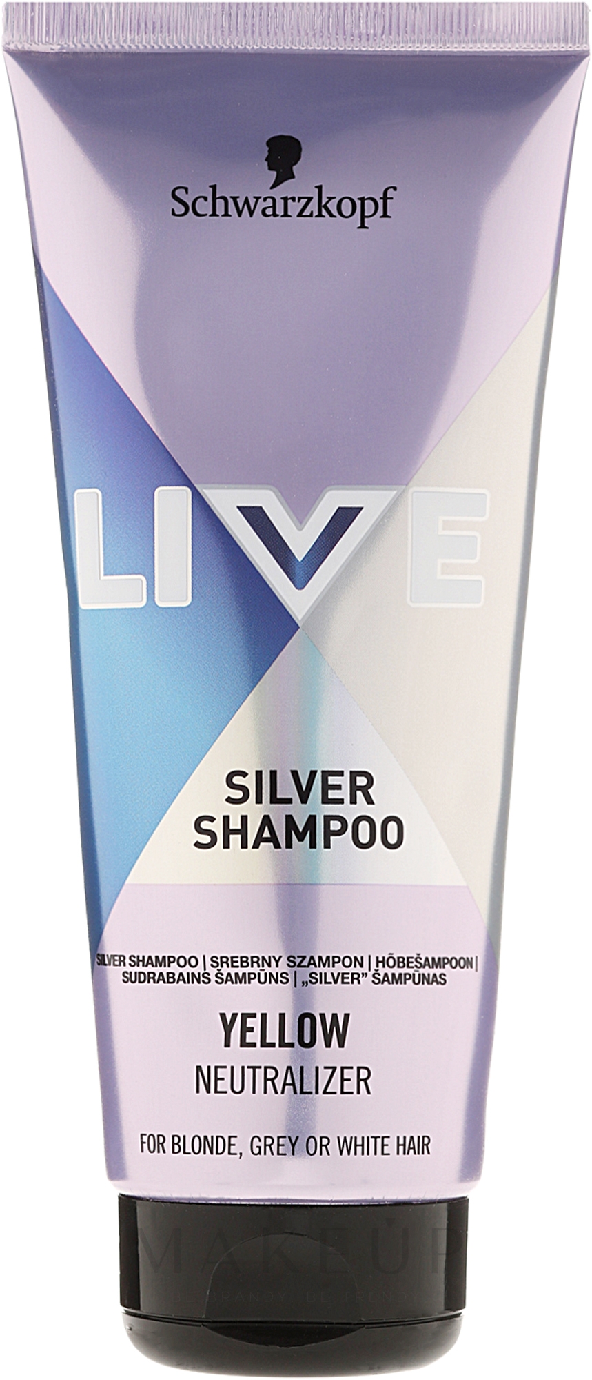 Anti-Gelbstich Silber Shampoo für blondes, graues und weißes Haar - Schwarzkopf Live Silver Purple Shampoo Yellow Neutralizer — Bild 200 ml