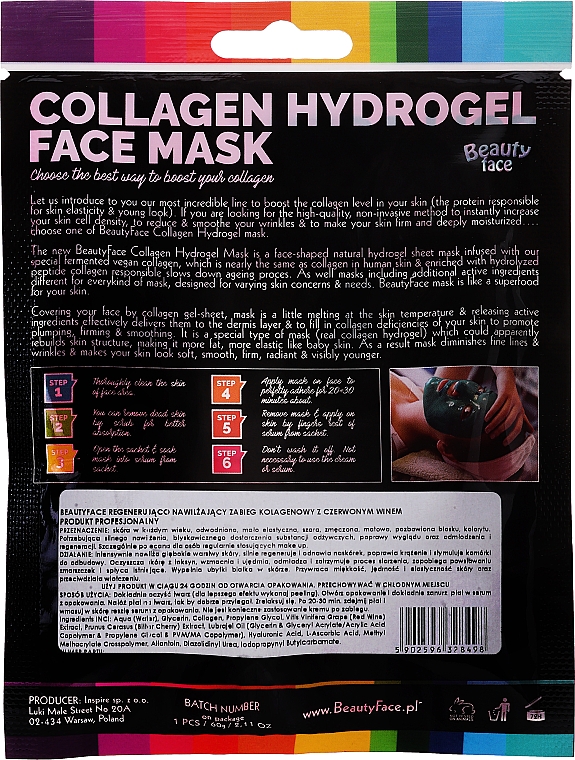 Feuchtgkeitsspendende Gesichtsmaske mit Rotwein - Beauty Face Collagen Hydrogel Mask — Bild N2