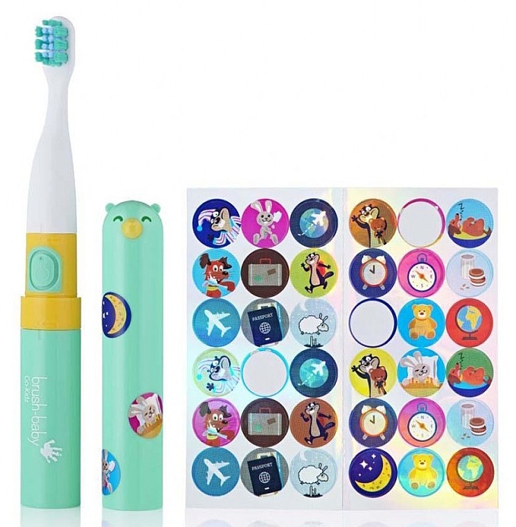 Elektrische Zahnbürste mit Aufklebern grün - Brush-Baby Go-Kidz Pink Green Toothbrush  — Bild N1