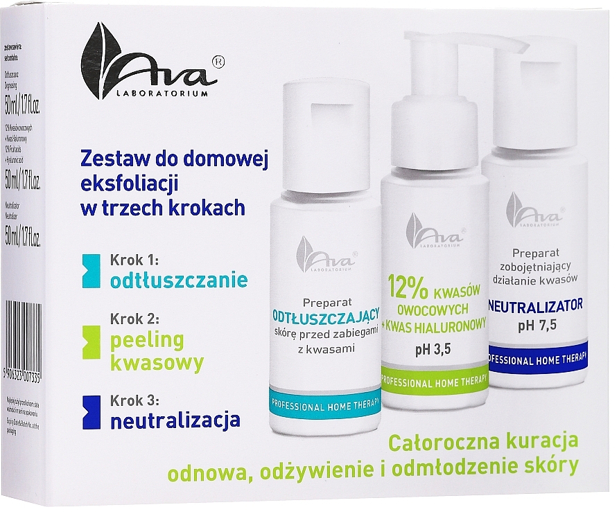 Gesichtspflegeset in 3 Schritten - AVA Laboratorium Professional Home Therapy (Gesichtslotion 50ml + Gesichtspeeling 50ml + Neutralisator für das Gesicht 50ml) — Bild N1